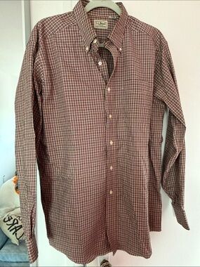 L.L. Bean Men’s Red and White Plaid Button-Down Shirt